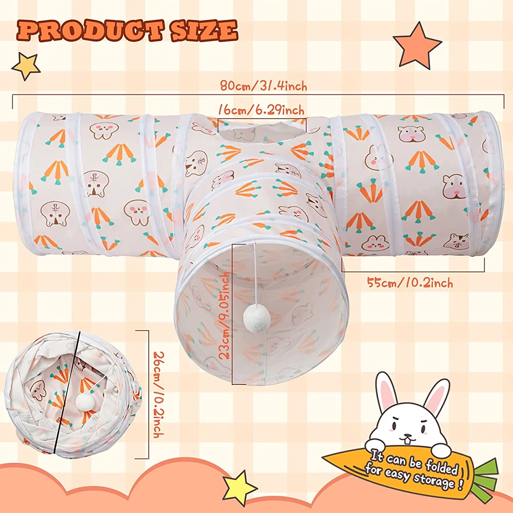 T-shaped Tunnels Tubes Three-channel Foldable Bunny Hideout Pet Supplies Small Animal Tunnel Toys For Rabbits Bunny Guinea Pigs small pet tunnel hamster cage tunnel hamster toy maze