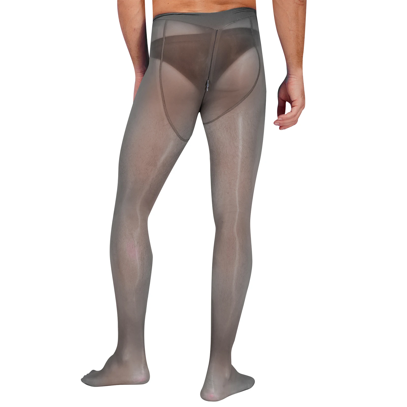 Men Oil Shiny Glossy Pantyhose See-through Zipper Crotch Leggings Stockings Elastic Waistband Stretchy Tights Nightwear Clubwear