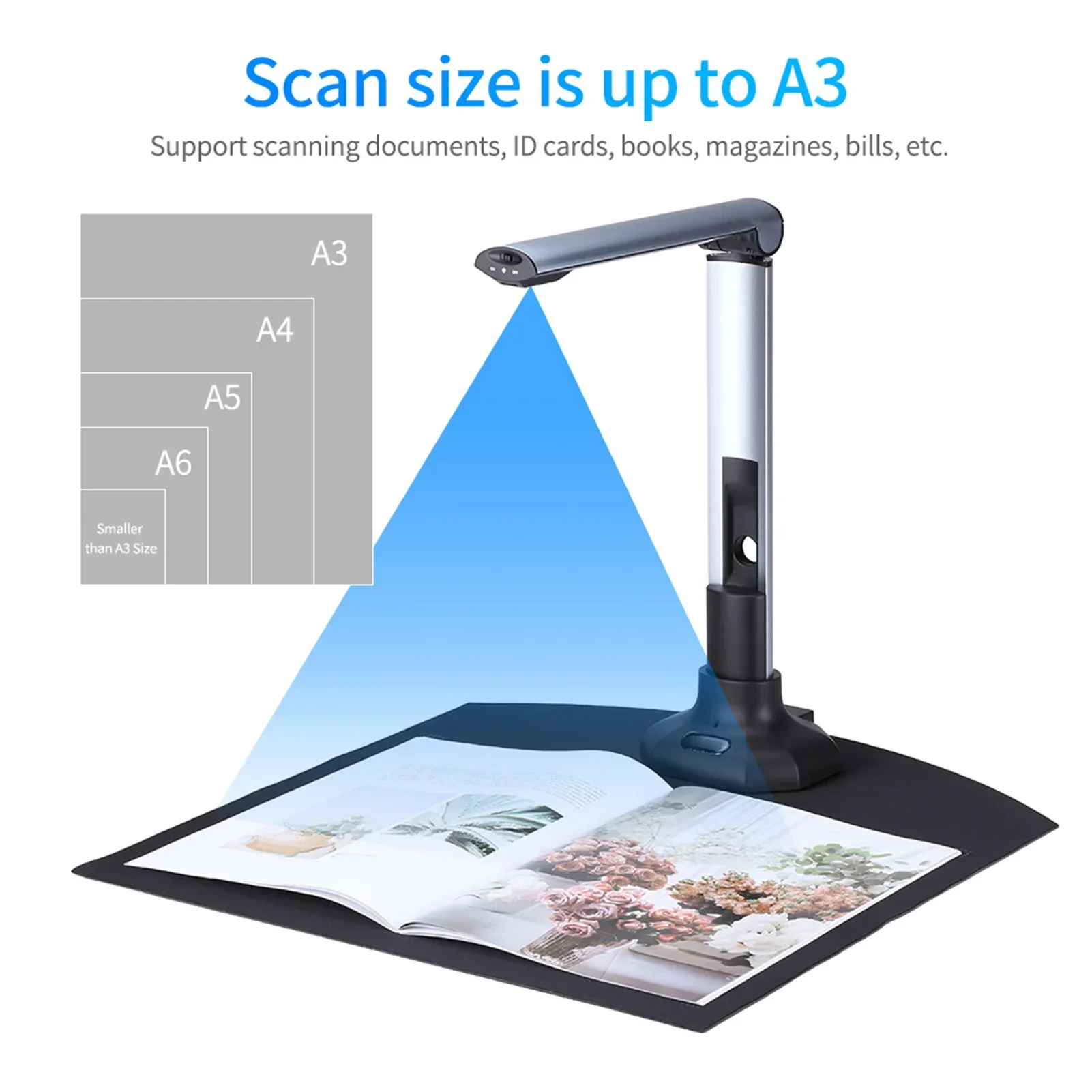 BK52 Scanner Portable Book Document Camera Scanner Capture A3 HD USB 2.0 with LED Light for ID Cards Passport Books Watermark