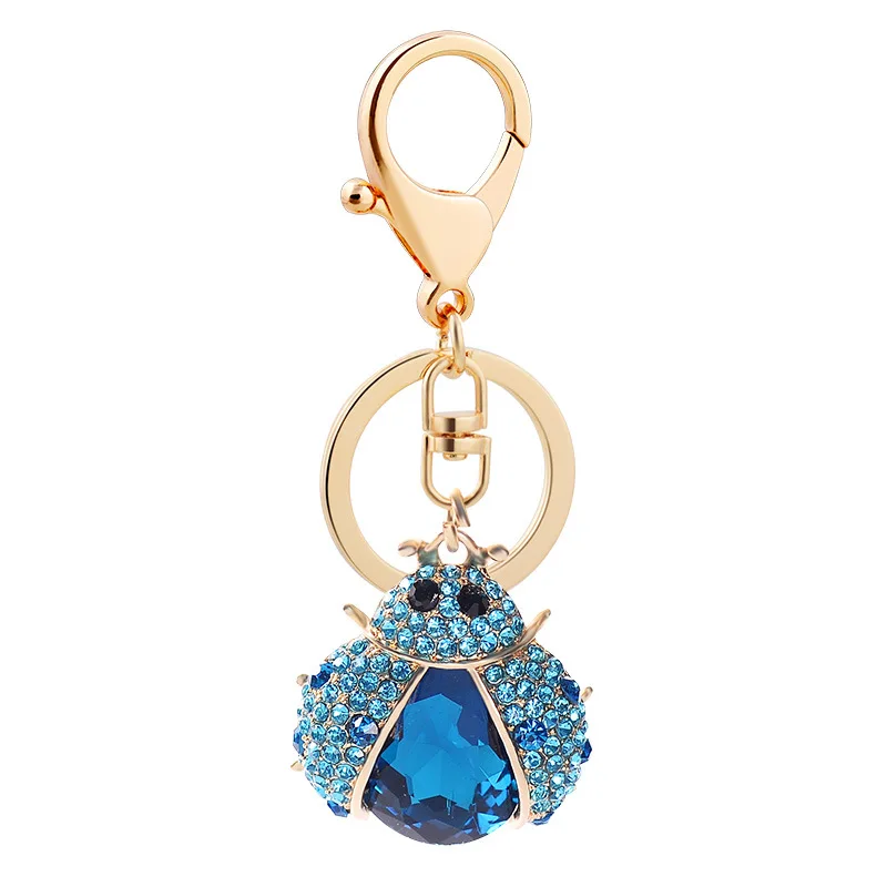 Cute Rhinestone Crystal Blue Big Belly Ladybug Keychain Animal