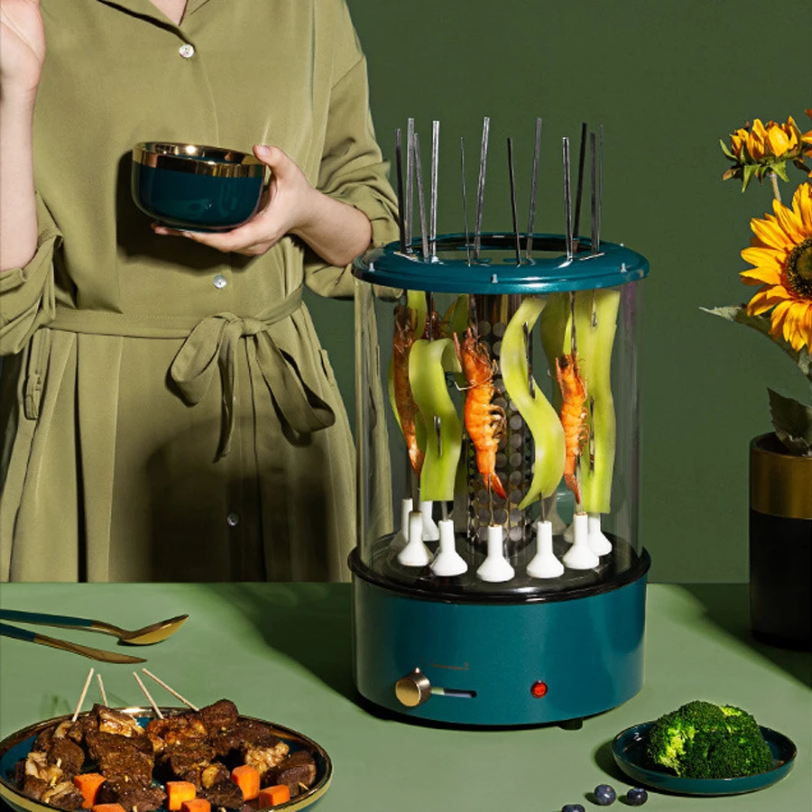 360&deg; Automatic Revolving Vertical Grill Smokeless Barbecue BBQ Kebab Rotary Machine Rotisserie Domestic Mutton Lamb Skewer Oven