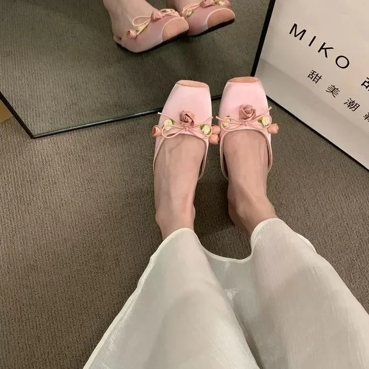 Designer 2024 Summer Square Toe Women Mules Slippers Fashion Slip On Slides Shoes Ladies Elegant Outdoor Flats Sandalias Shoes 3