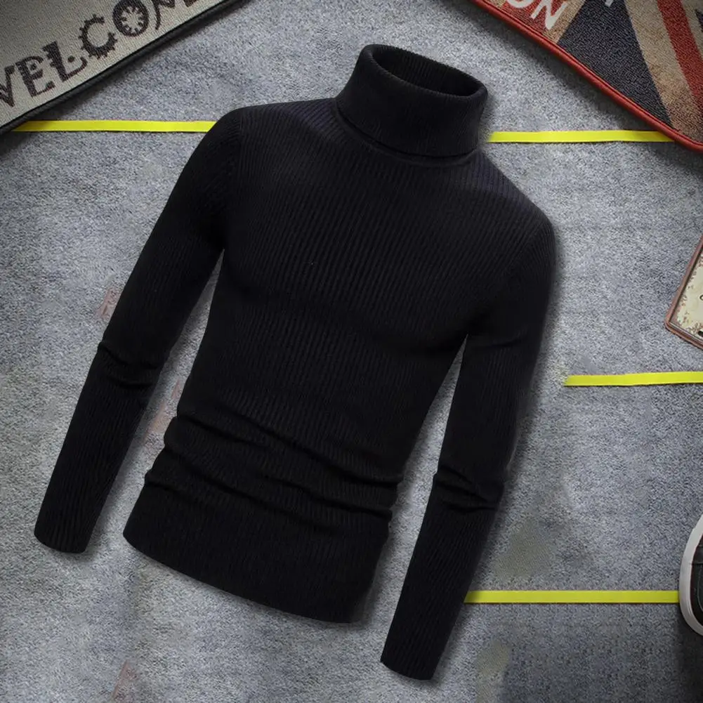

Comfortable Solid Color Sweater Stylish Men's Knit Sweater Slim Fit Turtleneck Pullover for Autumn/winter Solid Color Long