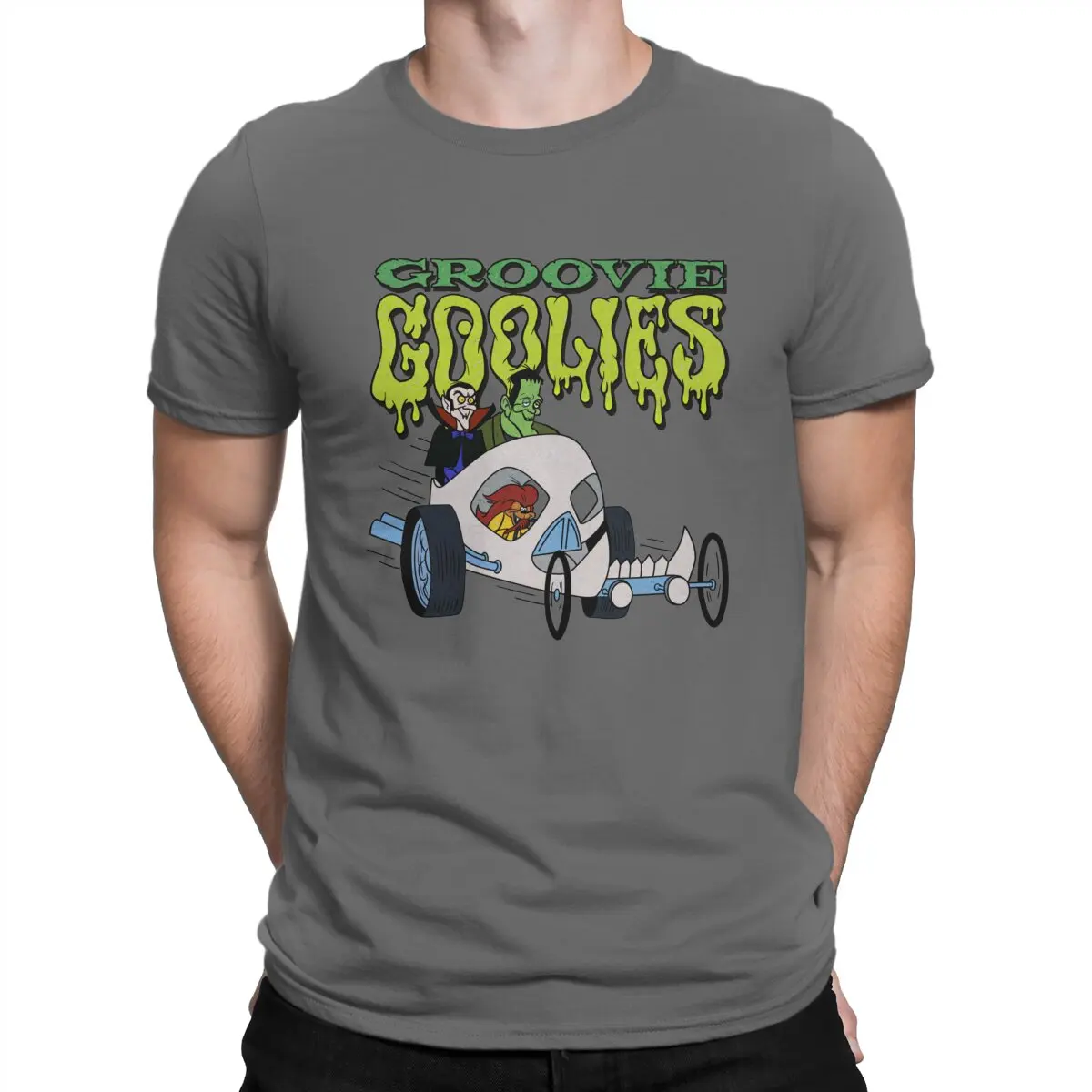 thumbnail image 1 of Camiseta Groovie Goolies Drac Frankie y Wolfie para hombre, de algodón puro, novedosa, de manga corta y cuello redondo, recién llegada., 1 of 7