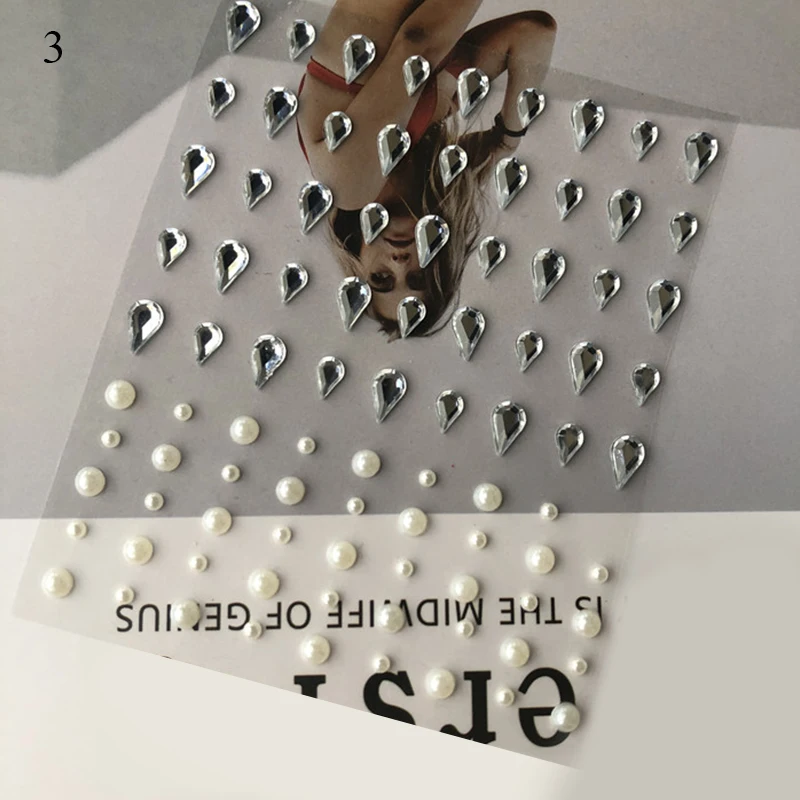 Pearl Diamond Tear drill Tattoo Sticker 3D Face Jewels Makeup Eyeshadow Sticker Self Adhesive Nail Stickers Body Decoration