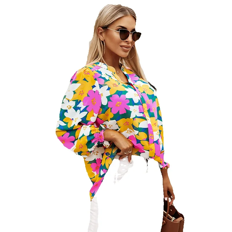 

Plant Flower Printed Shirt For Women 2023 Autumn New Loose Versatile Thin Long Sleeve Top