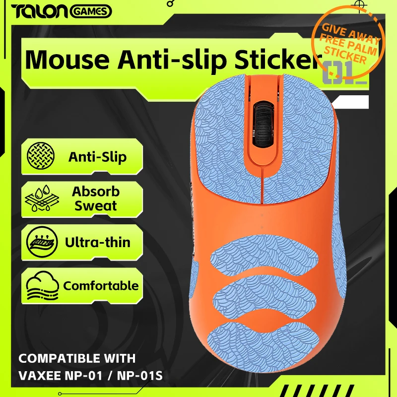 

Blue TALONGAMES Mouse Grip Tape For VAXEE NP-01 / NP-01S Mouse,Palm Sweat Absorption, All Inclusive Wave Patter Anti-Slip Tape