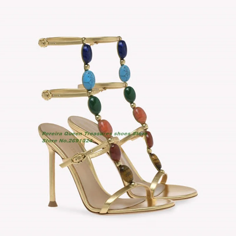 Open Toe Slingback Buckle Women's Sandals Colorful Gemstone Thin Heels Sandals Summer Elegant Party Runway Shoes Plus Size women slingback sandals,women high heels shoes,women dress shoes