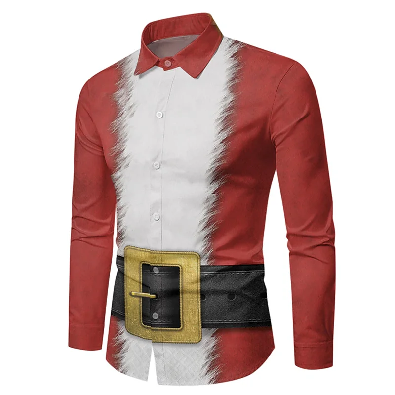 Christmas Gift Men's Shirt Suit Pattern 3D Printing Christmas Street Long Sleeve Button Lapel Clothing Fashion Design 6XL