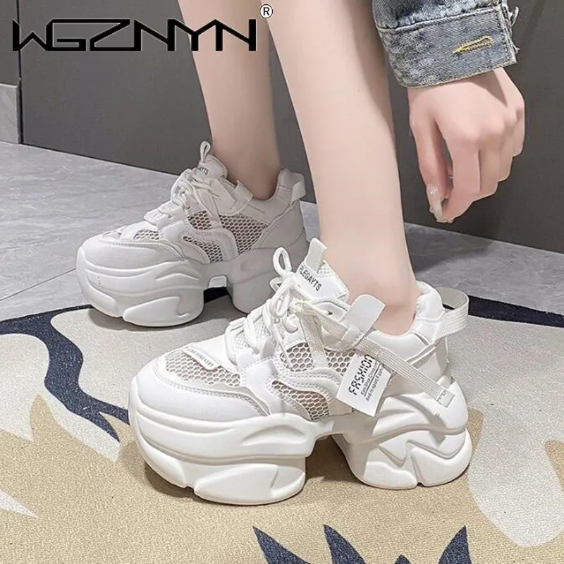 

8CM Women Summer Autumn Designer Mesh Sneakers New Casual Dad Shoes Ladies Thick Sole Platform Wedge Chunky Sport Shoes Woman