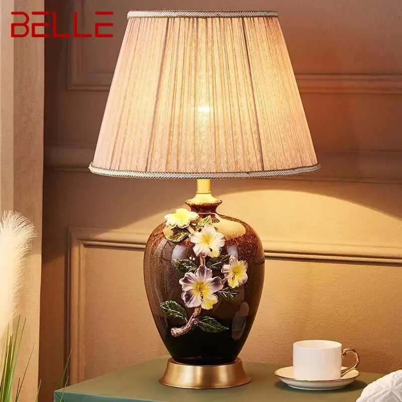 

BELLE Modern Brass Ceramic Table Lamp LED Dimming Creative European Copper Desk Light for Home Living Room Bedroom Decor