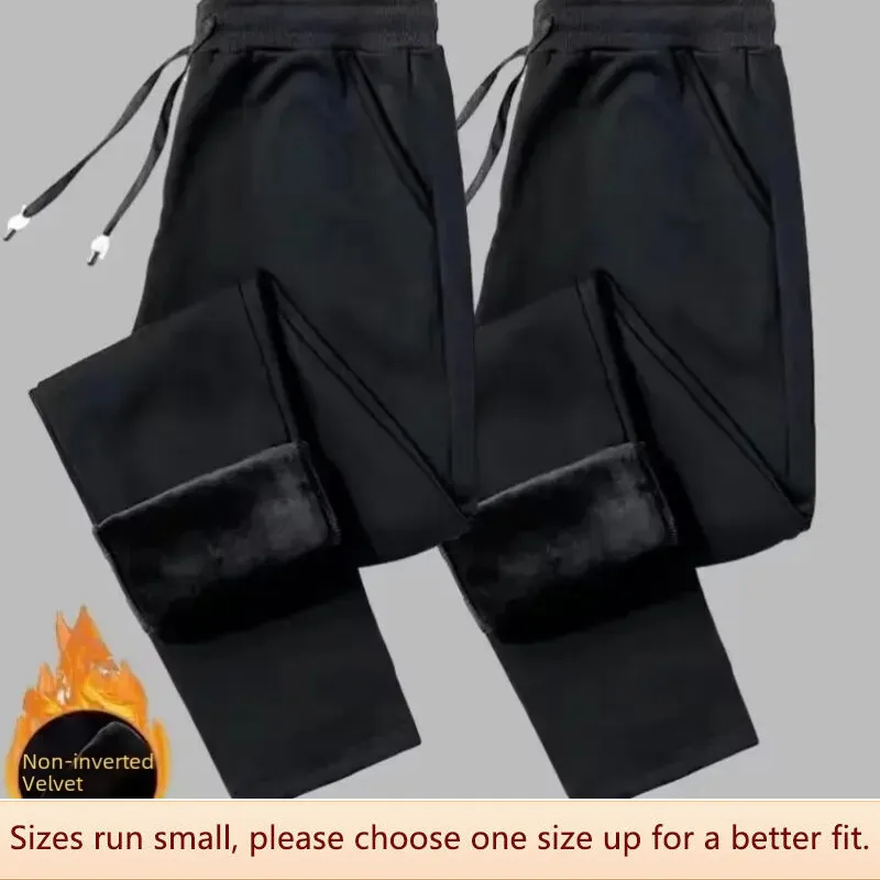 Loose Denim Blue Original Design Elastic Waist Warm Fleece Mens Pants Spring RM029