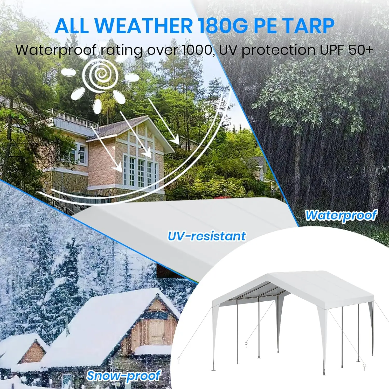 Carport 12x20 Heavy Duty Portable Garage,Galvanized Frame Carport Canopy,Portable Garages and Shelters with 8 Leg&4 Wind Rope