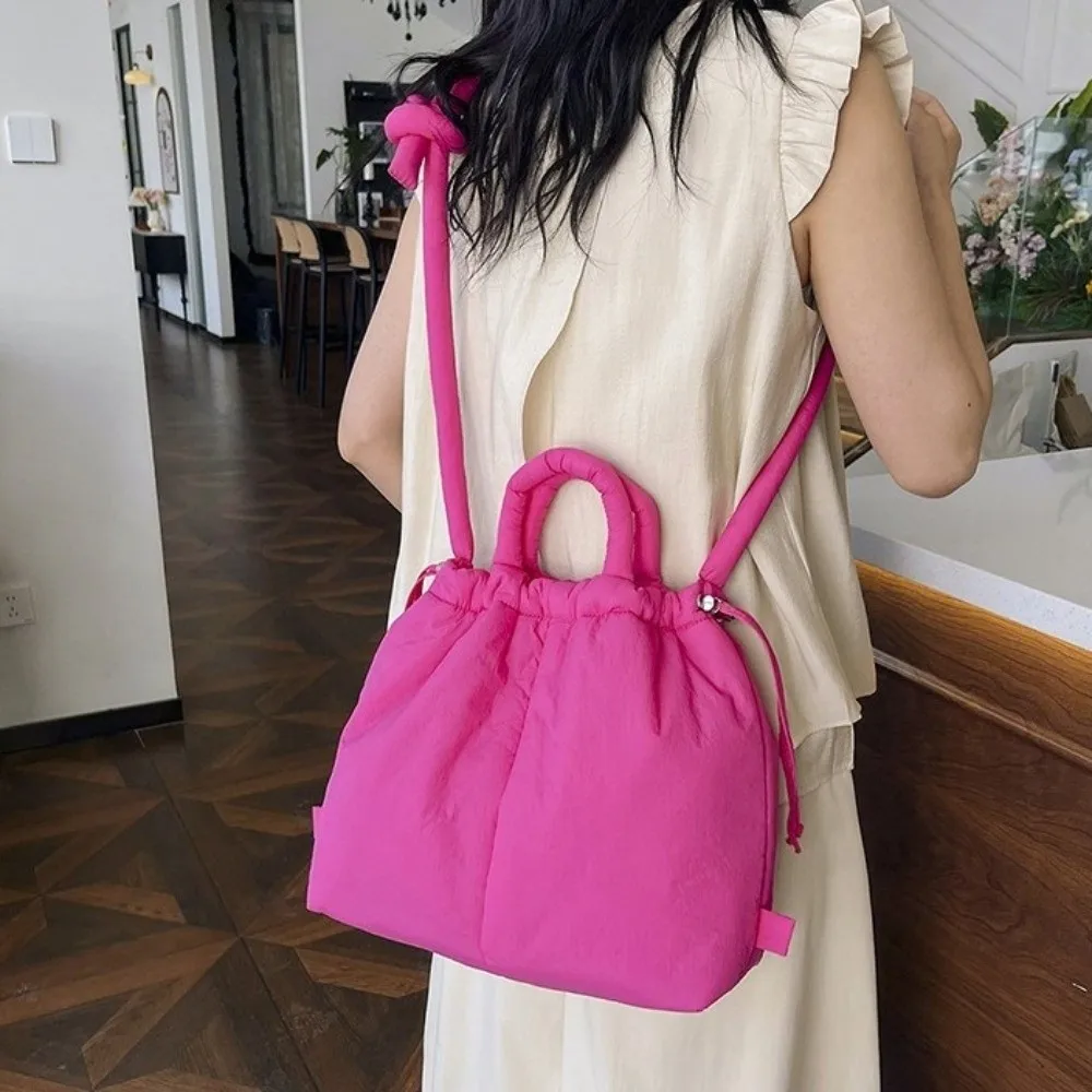 Large Capacity Nylon Drawstring Backpack Lightweight Padded Nylon Dual-Use Shoulder Bag Knotted Strap Nylon Down Cotton 1