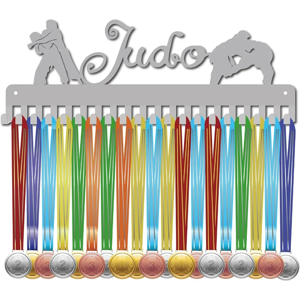 Espositore Da Parete Per Medaglie In Acciaio Inox - Motivo Judo Femminile - Capacità 20-30 Medaglie