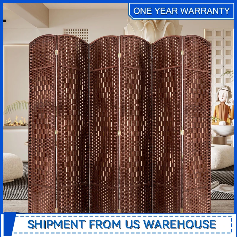 Brown 6 Panels Room Divider Decorative Separation Wall Divider Screen for Indoor and Outdoor