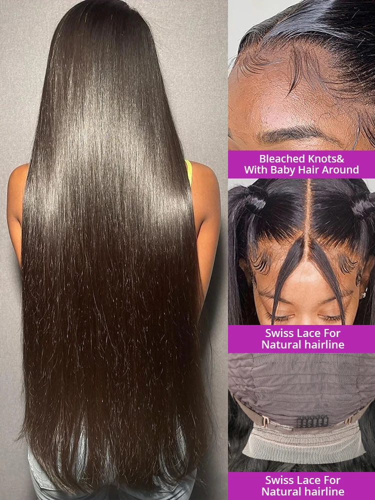 40 50 Inch Straight 13x6 13x4 Hd Lace Front Human Hair Wig 250 Density Brazilian 360 Full Lace Frontal Wigs Preplucked For Women 4