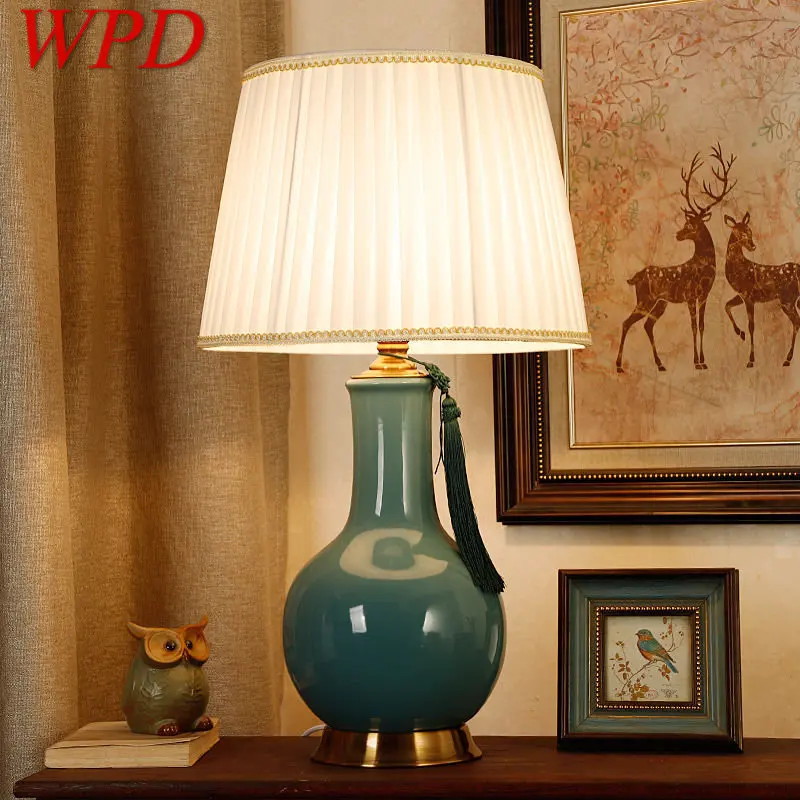 

WPD Modern Green Ceramics Table Lamp LED Creative Simple Bedside Desk Light Fashion Decor for Home Living Room Bedroom