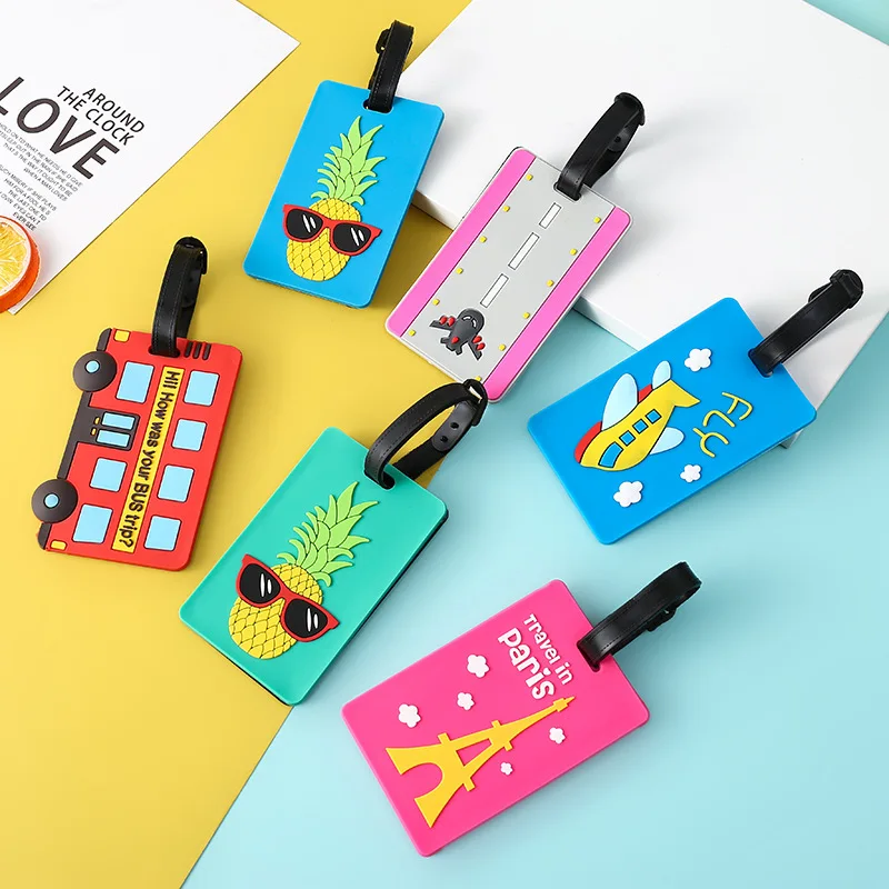

Travel Suitcase Luggage Tags Accessories Cute Cartoon Luggage Label Silicon Plastic Suitcase ID Address Holder Bus Card Cover