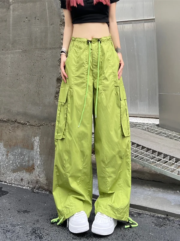 

Workwear Casual Pants Women's 2023 Summer American Street Green Straight Tube Drape Loose Wide Leg Fashionable Y2k Pants
