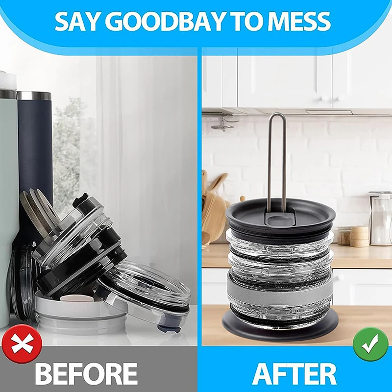 Tumbler Lid Organizer Space-Saving Design Glass Lid Vertical Storage Countertops For Home