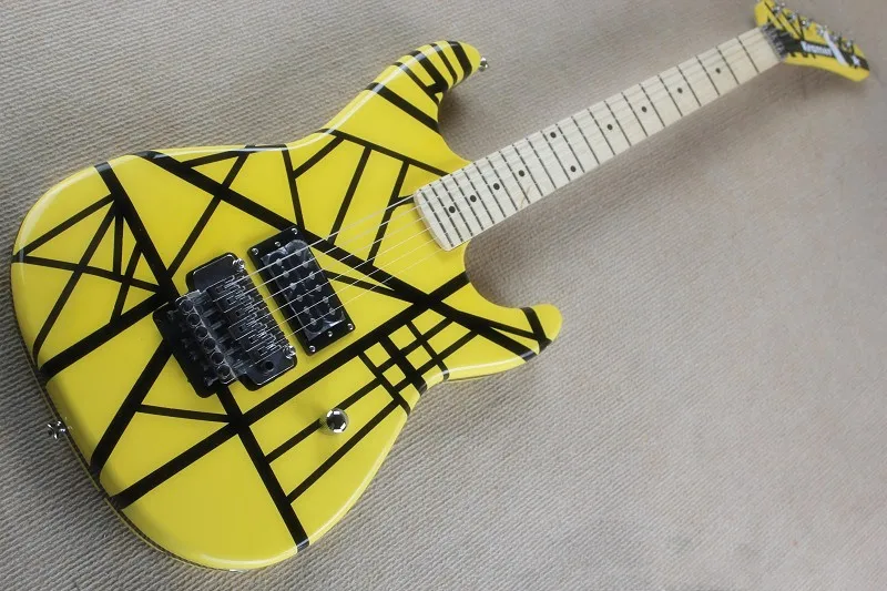 

Double Shake 22 Pin Electric Guitar Yellow Black Striped Maple Fingerboard Shipping Fast