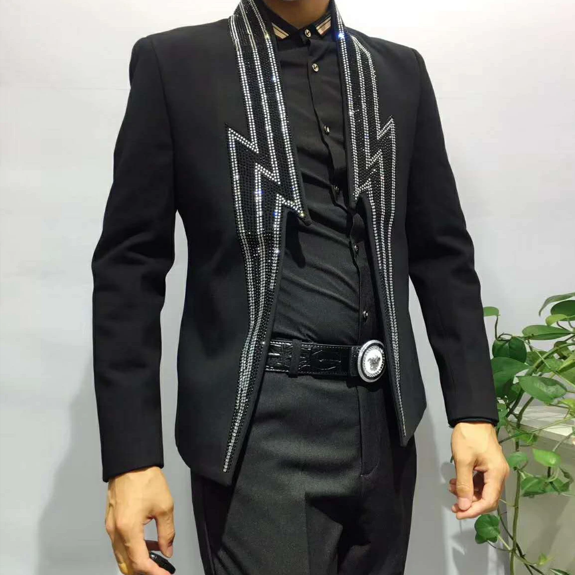 Jacket Men Heavy Industry Luxury Banquet Jacket Blazer Masculino Lightning Rhinestone Club Party Blazer Men Stage Suit
