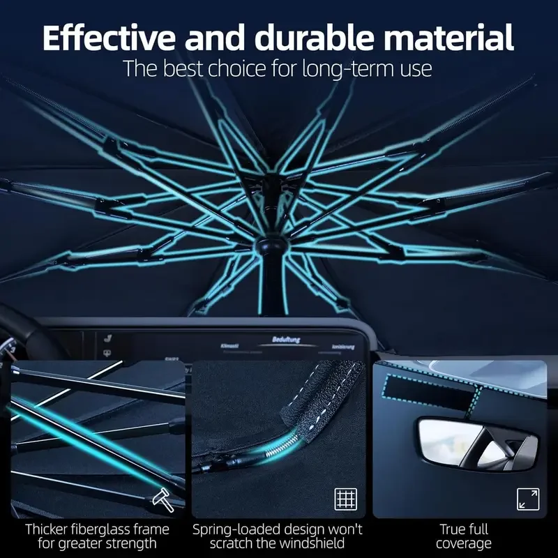 Windshield Sun Shade Umbrella, Foldable Car Sunshade with UV Blocking - Protect Car from Sun Rays & Heat Damage Keep Cool 4