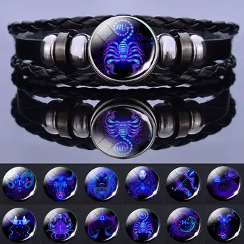 12 Zodiac Signs Constellation Charm Bracelet Men Women Fashion Multilayer Weave leather Bracelet & Bangle Birthday Gifts 1