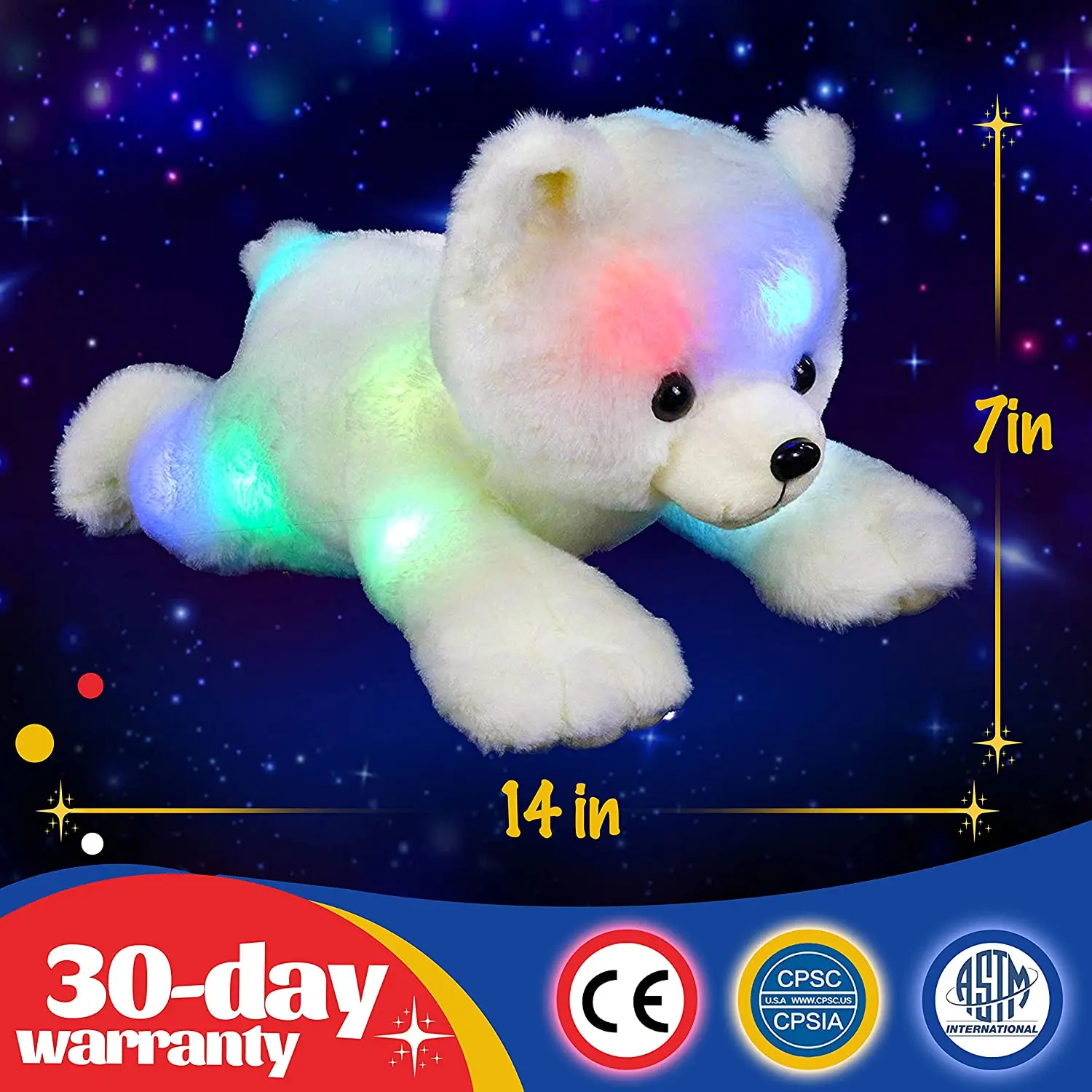 37cm Stuffed Polar Bear Plush Doll Animals LED Plush Toy Music Night Lights Glow Pillow White Bear Birthday Gift for Girls Kids plush toy
