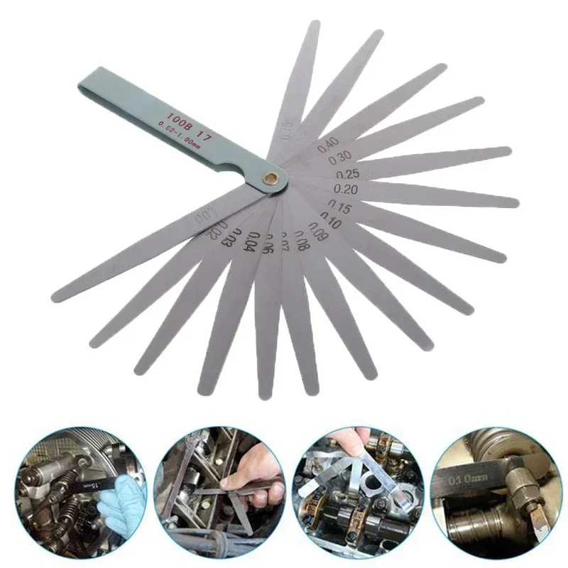 Feeler Gauge 17 Blades Feeler Gauge Thickness Gauges Measurment Tool Gap Wedge for Engine Valve Adjustment 0.02-1mm Percision Measuring Tools