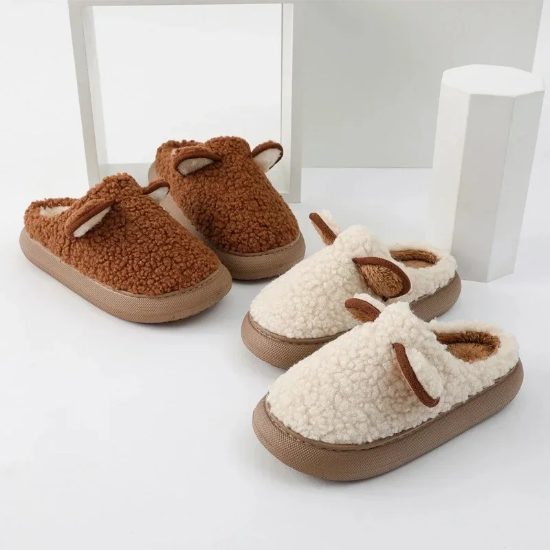 

Women Warm Slippers Thick Sole Indoor Home Lover Winter Cotton Slippers Cute Cartoon Ear Soft Plush Female Male Indoor Slipper