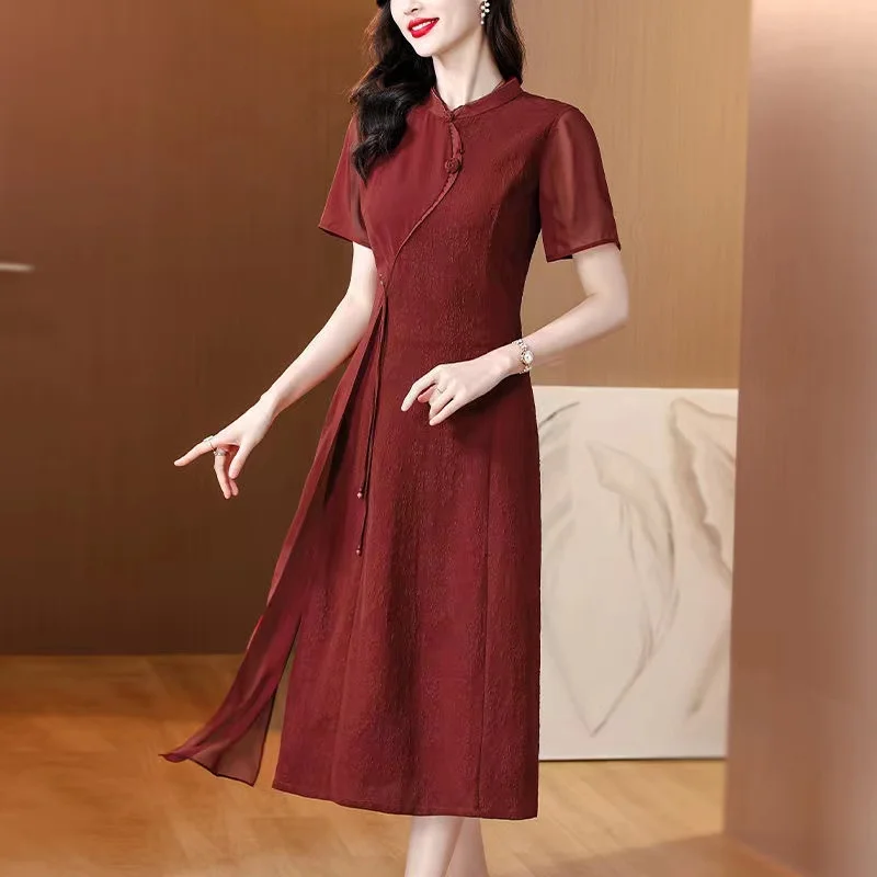 Xiangyunsha's mother's wedding dress silk mulberry silk qipao dress