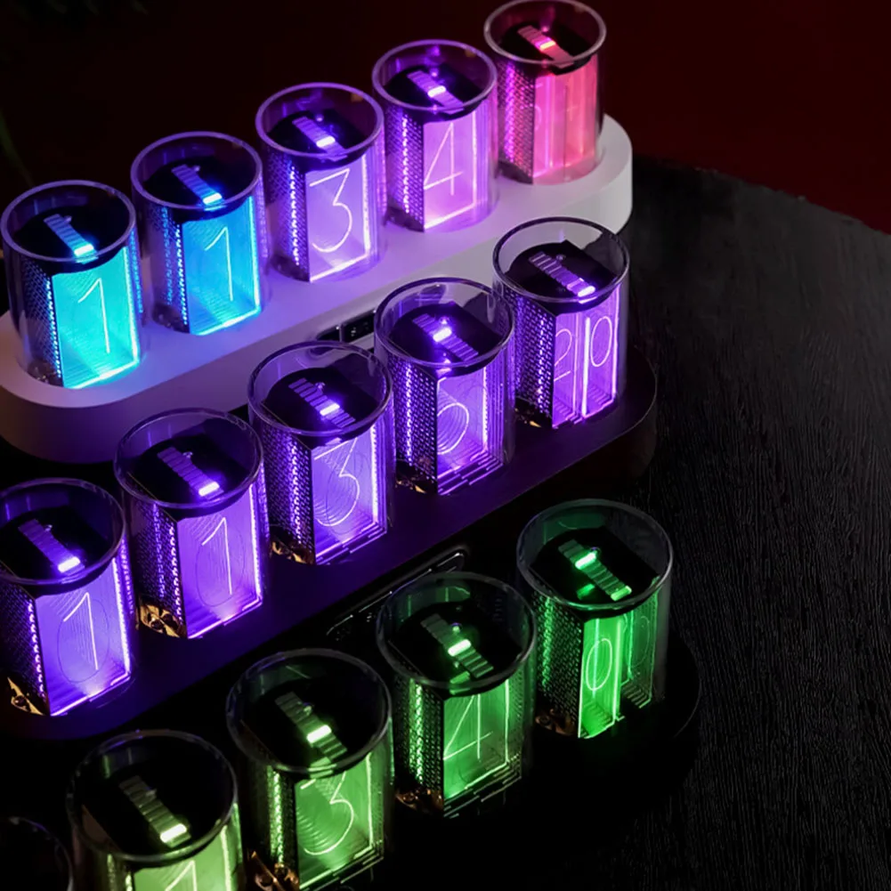 

Часы Nixie в виде трубки, Настольные Цифровые светящиеся лампы RGB с будильником, ночники, электронные светящиеся трубки, часы для украшения дома, подарок