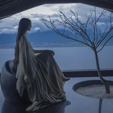  UMI MAO Chinese Style Loose Super-long Ankle-length Oversized Swing Raw Edge Stitching Literary Heavy Work Elegant Dress Woman 