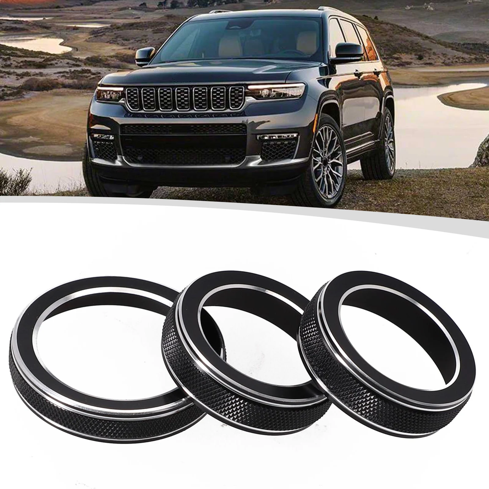 Nero Ac Radio Switch Trim Ring Knob Covers Adatto Per Jeep Grand Per Cherokee 14-21 Car Automobiles Accessori Interni