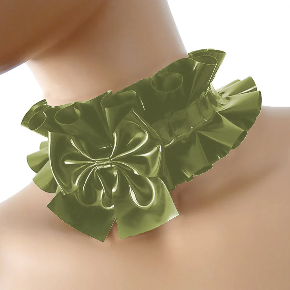 Wet PVC Leather Swwet Lolita Neck Choker Exotic Ruffled Bow Maid Collar Sissy Party Cosplay Cross Dresser Uniform Accessories