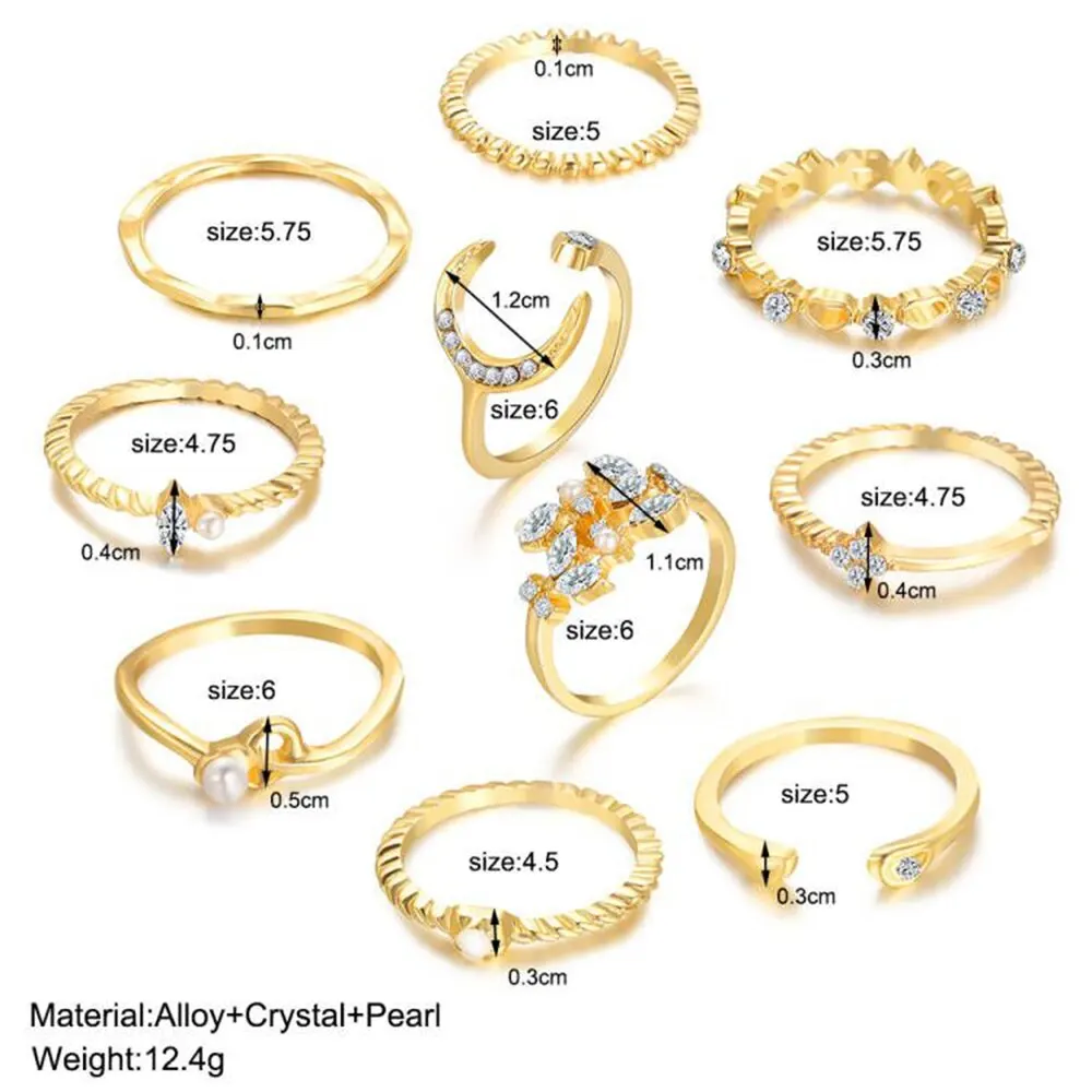 Ring set 10Pcs suit for women bohemian style coin snake moon star party gift jewelry