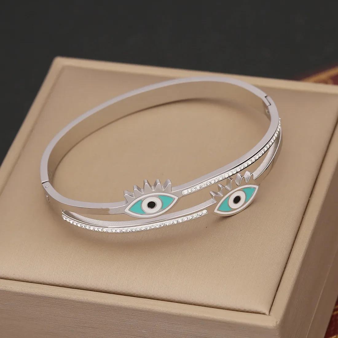 316L Stainless Steel Silver Zircon Eye Bangle Bracelet for Women High Quality Non fading Wrist Jewelry Party Gift Wholesale