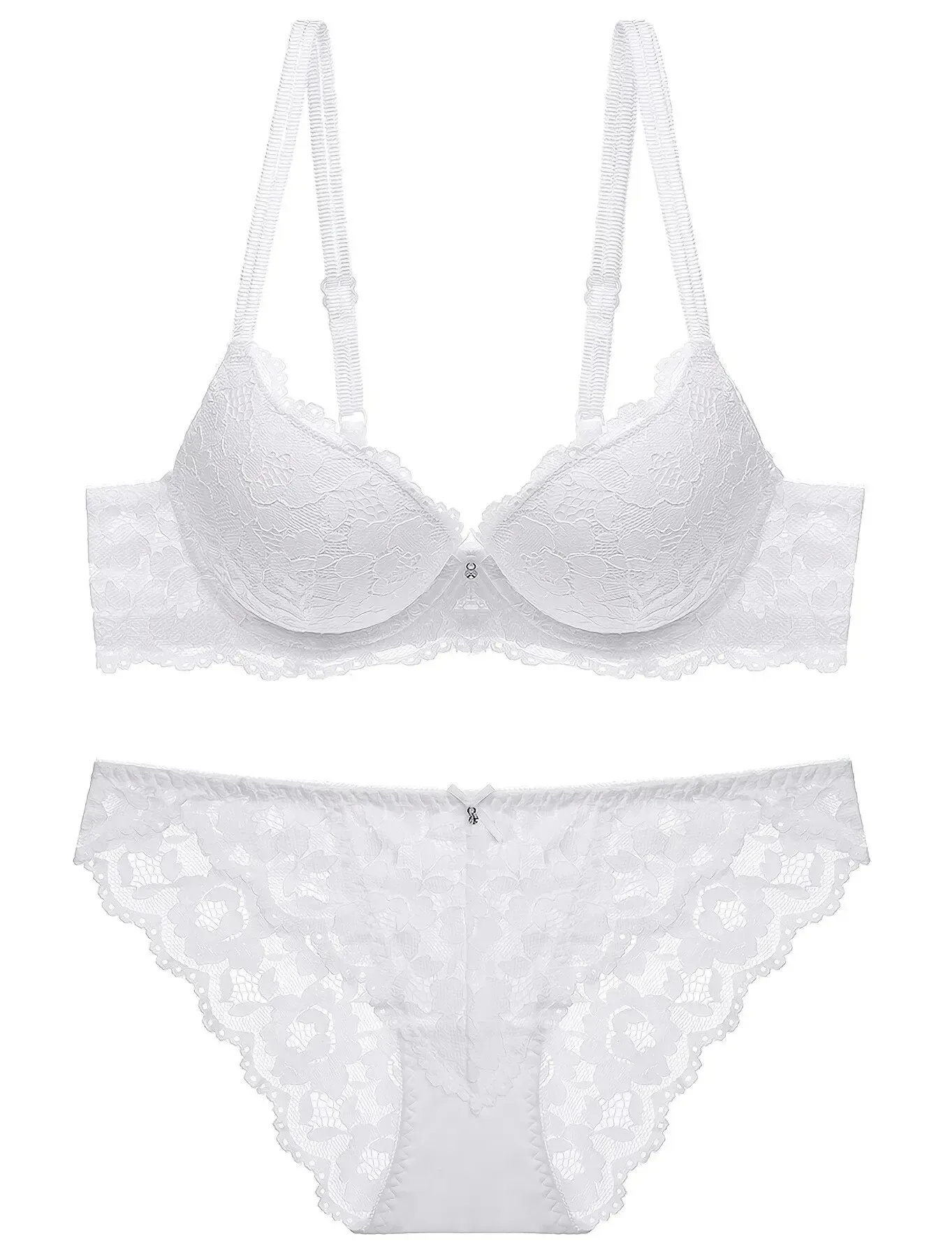 Women Lingerie Set 1 Set Elegant Lace Embroidery & Breathable Fabric Push-Up Bra Drop Waist Sheer Panty