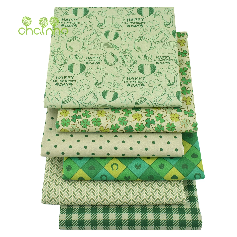 Chainho,Printed Plain Weave Cotton Fabric,Patchwork Cloth,Handmade DIY Quilting Sewing Material,Green Series,20x25cm,15CD91