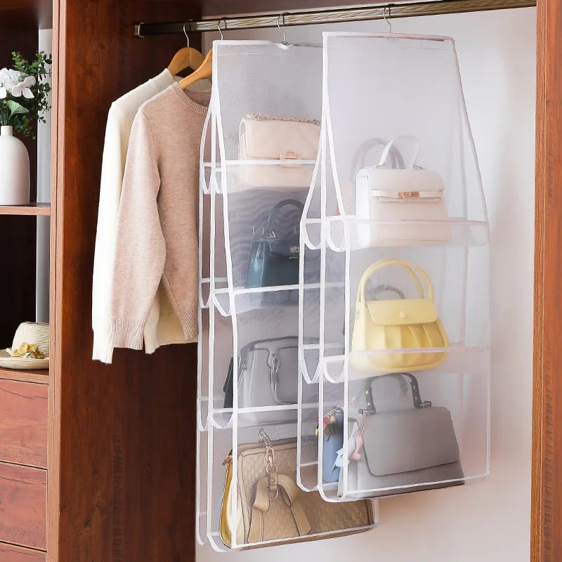 Organizador de bolsos colgante transparente, soporte de almacenamiento de  colección, armario, ahorro de espacio