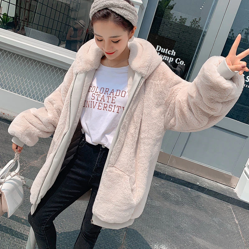Winter Coat Women Faux Fur Coat Fluffy Warm Jacket 2022 New Fashion Kawaii Furry Teddy Coat Lady Solid Hooded Down Jacket