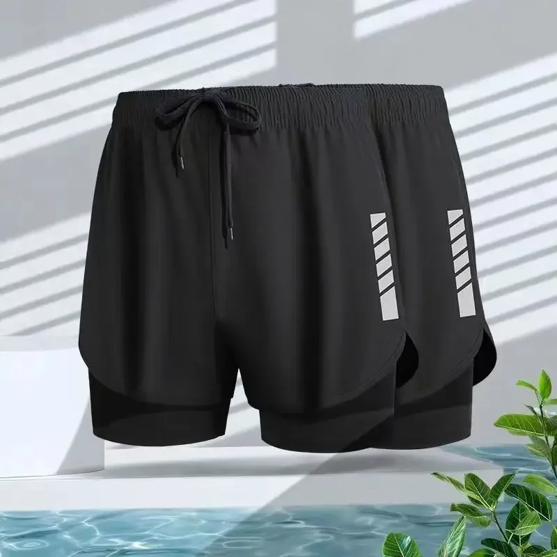 Men Swimming Trunks Double Layer Quick Dry Casual Loose Running Shorts Five Points Sports Briefs Comfortable Underwear men underwear swim trunks swim shorts men swimsuit