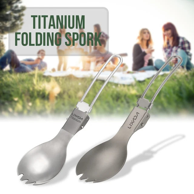 Lixada Camping Folding Titanium Spoon Spork Camping Tableware Picnic Spoon Outdoor Lightweight Tableware Hiking Camping 1
