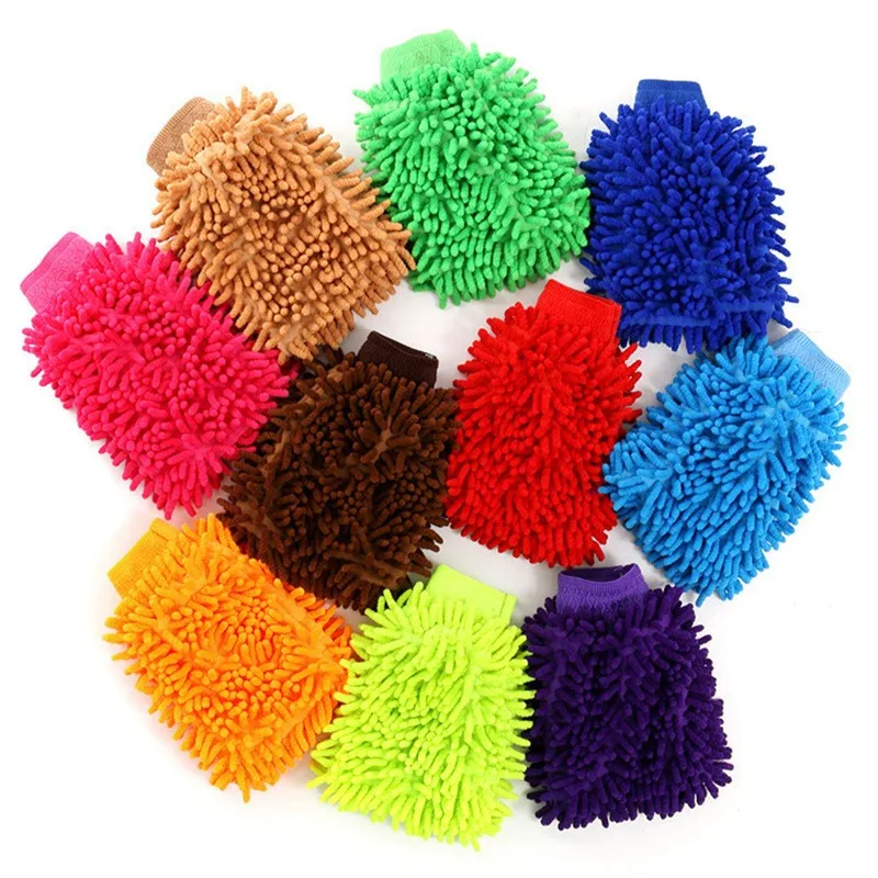 Hot sale 2 in 1 Ultrafine Fiber Chenille Microfiber Car Wash Glove Mitt Soft Mesh backing no scratch for Car Wash and Cleaning