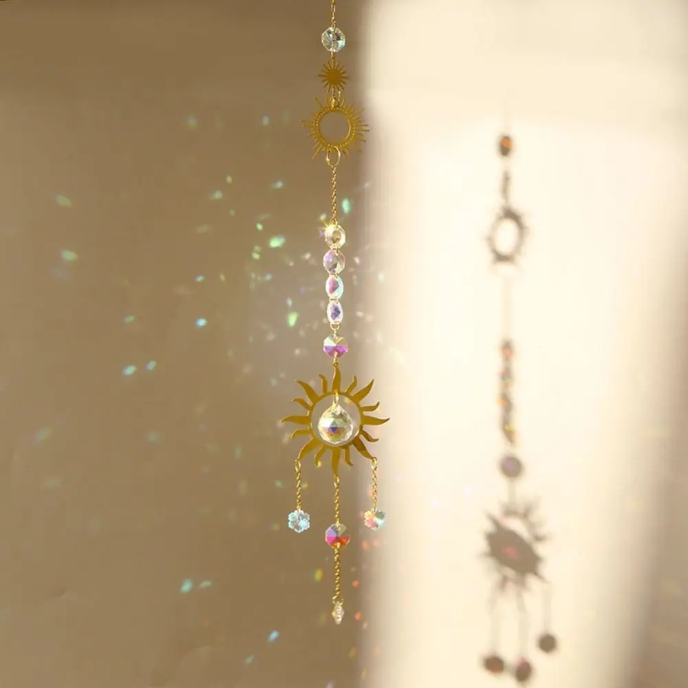 Sun Moon Star Crystal Sun Catcher Stained Glass Balcony Yard Window Drop Bell Party Decor Rainbow Prism Wind Bell Pendant