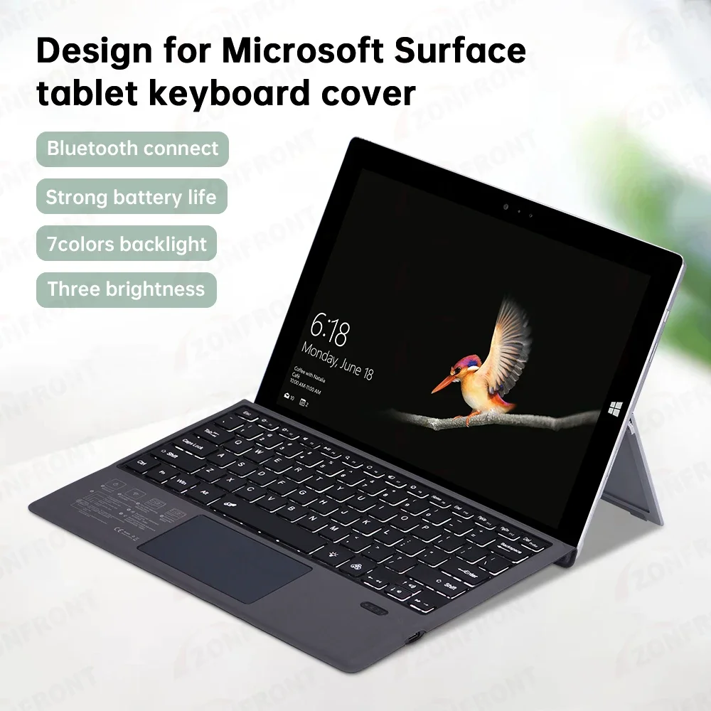 Backlit Trackpad Keyboard For Microsoft Surface Pro 3 4 5 6 7 High-Red Wireless Arabic Russian Spanish Korean Portuguese Funda
