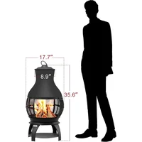 Fire Pit Wood Burning Chiminea Outside Fireplace Patio Small Firepit Brown-Black 2