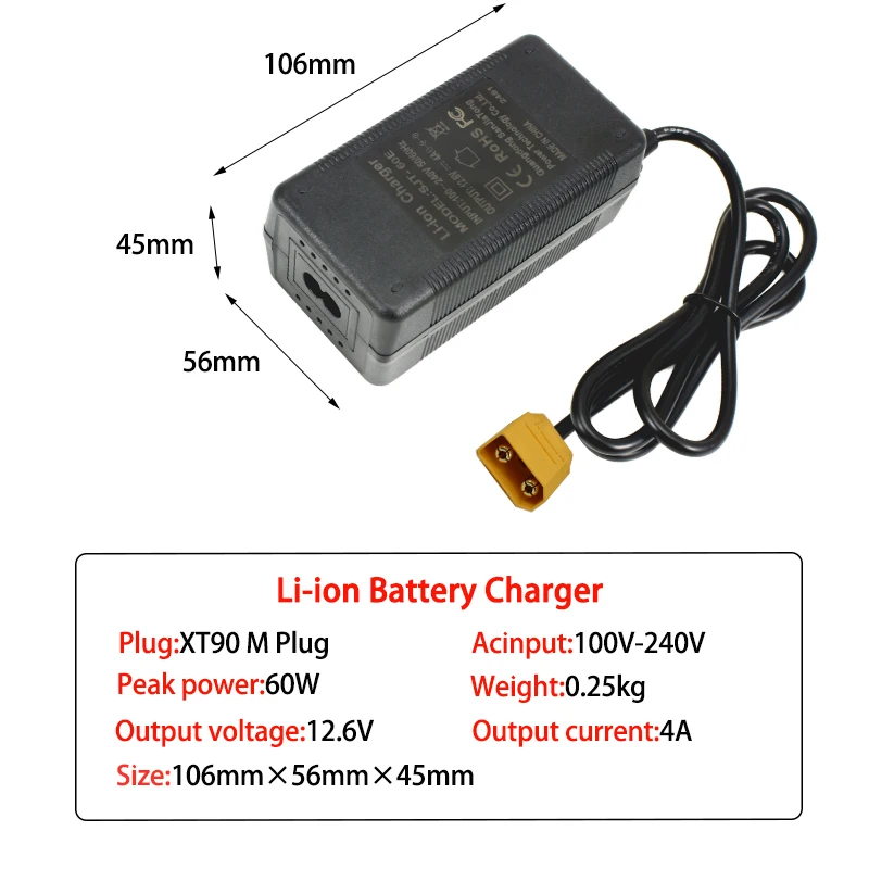 Intelligent 12.6V 4A Lithium Battery Charger with Multi-Plug Options